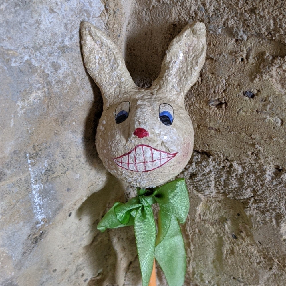 Primitive Artist-Made Folk Art Easter Spring Rabbit Stick - Picture 2 of 8